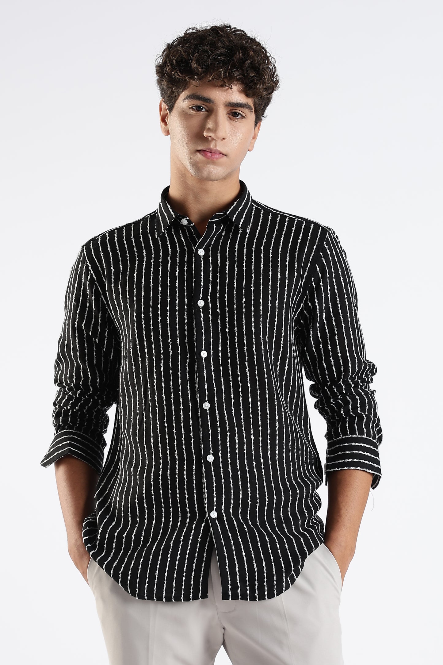 Regular Fit Black and White Stripe Shirt