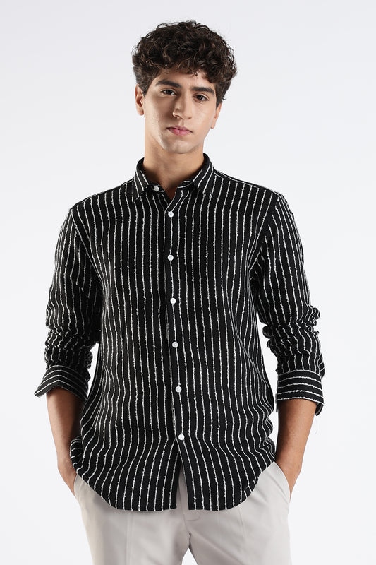 Regular Fit Black and White Stripe Shirt