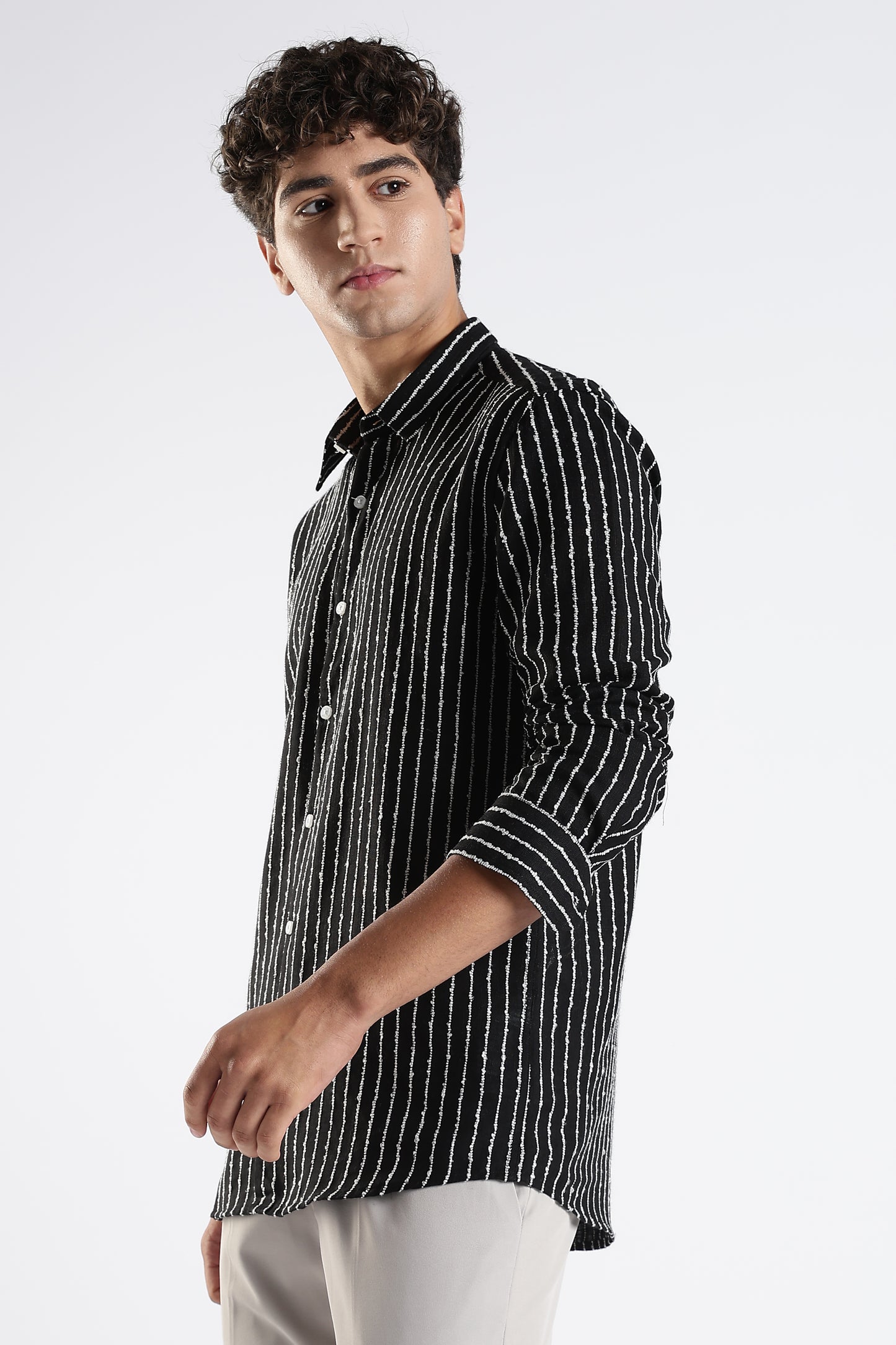 Regular Fit Black and White Stripe Shirt