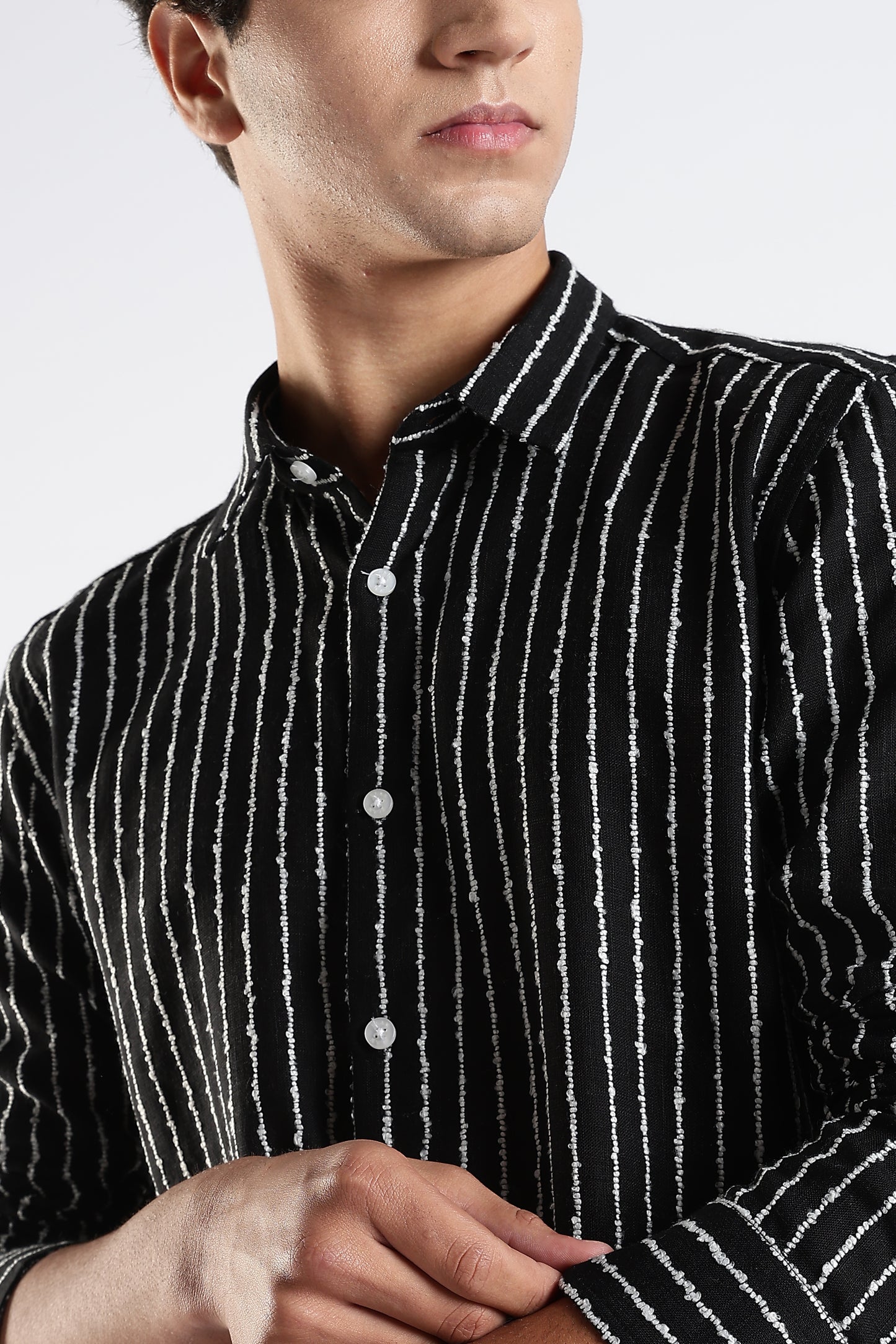 Regular Fit Black and White Stripe Shirt