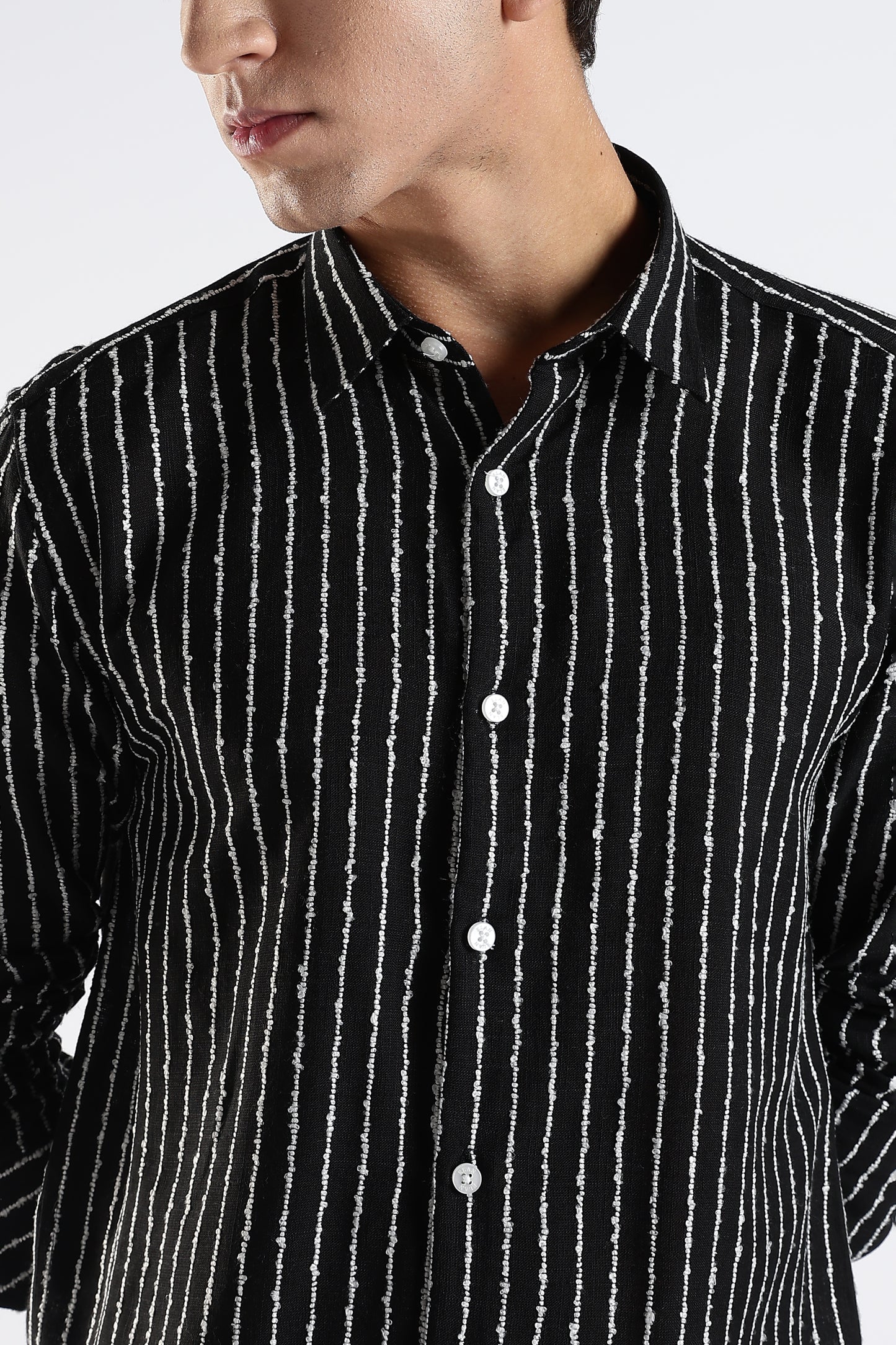 Regular Fit Black and White Stripe Shirt