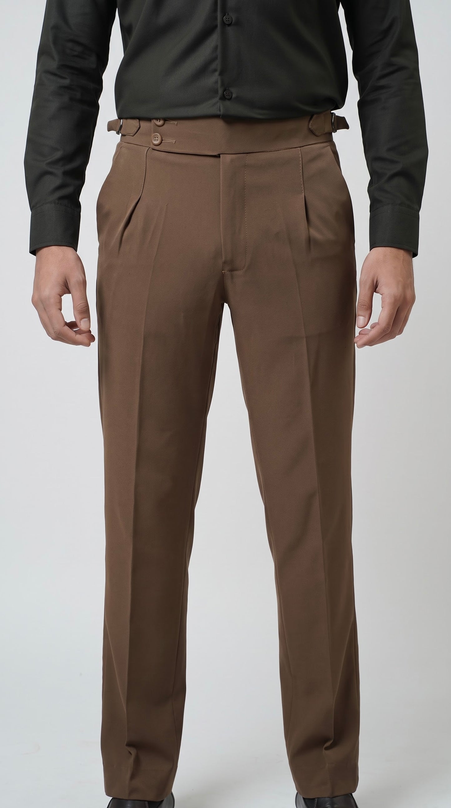 Pleated Espresso Brown Gurkha Straight fit Trousers