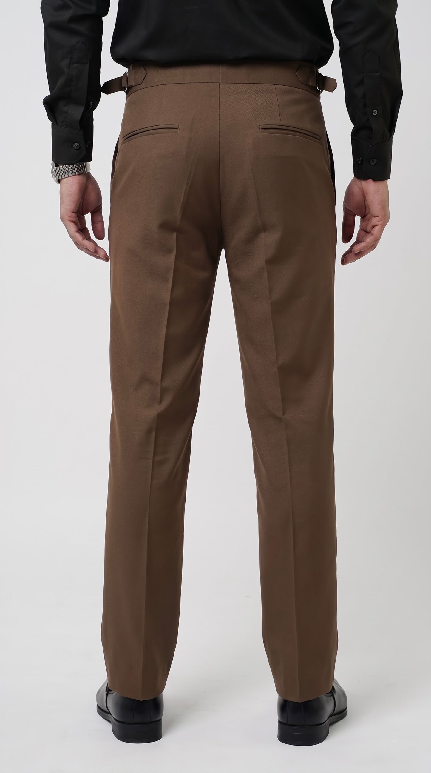 Pleated Espresso Brown Gurkha Straight fit Trousers
