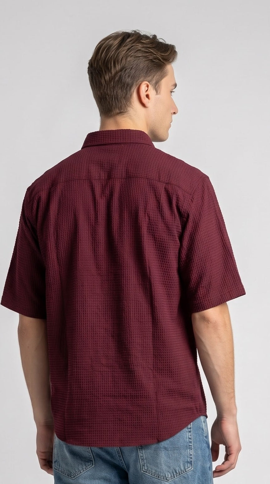 Textured Maroon Waffle Shirt