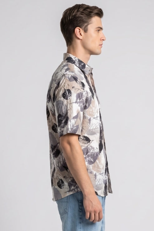 Abstract Floral Print Regular Fit Shirt
