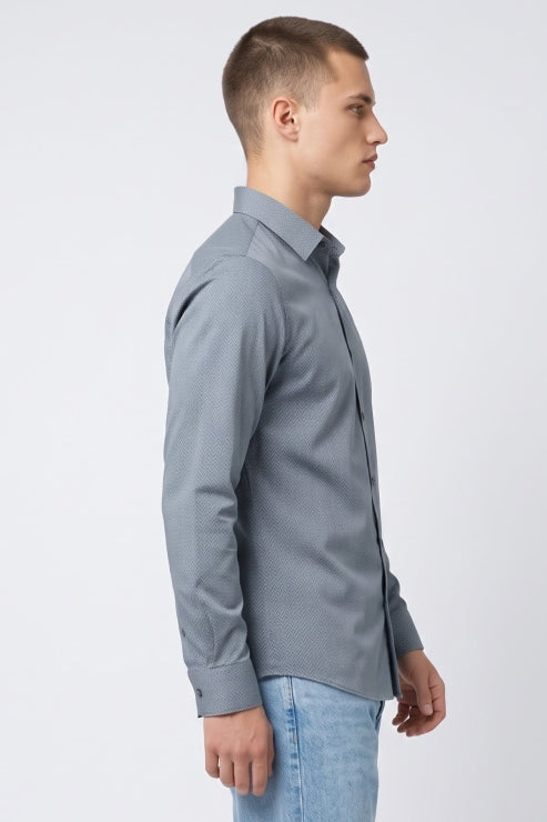 Silver Satin Regular Fit Shirt