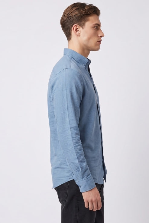 Sky Blue Waffle Regular Fit Shirt