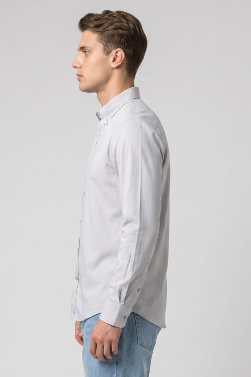 Silver Blended Fabric Regular Fit Shirt