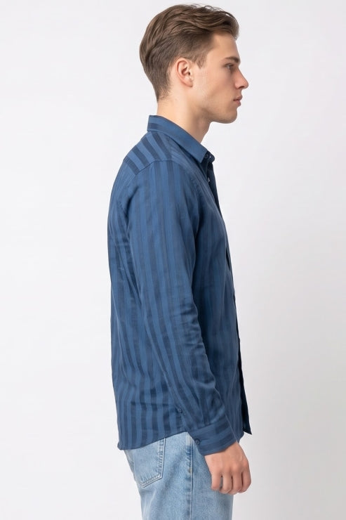 Candy Blue Stripe Regular Fit Shirt
