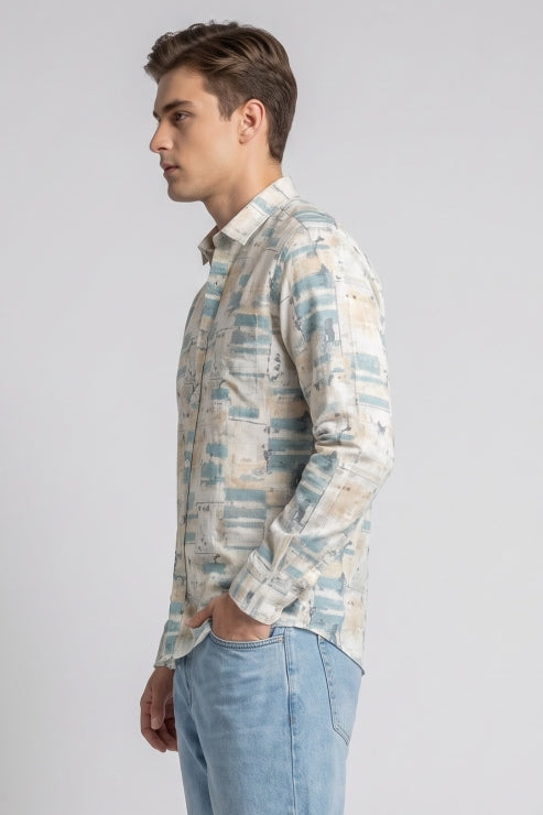 Creative Blue Print Regular Fit Shirt