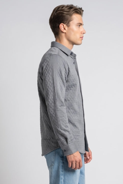 Grey Jacquard Regular Fit Shirt