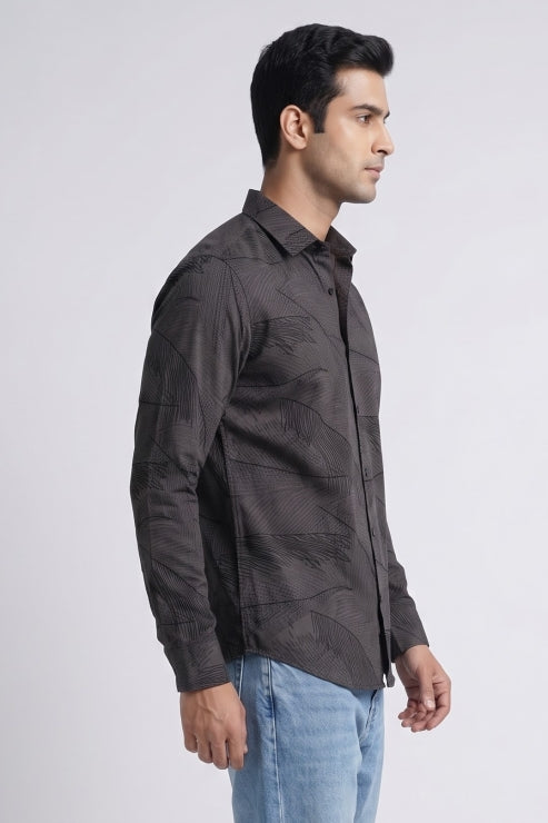 Black Velvet Leaf Print Shirt