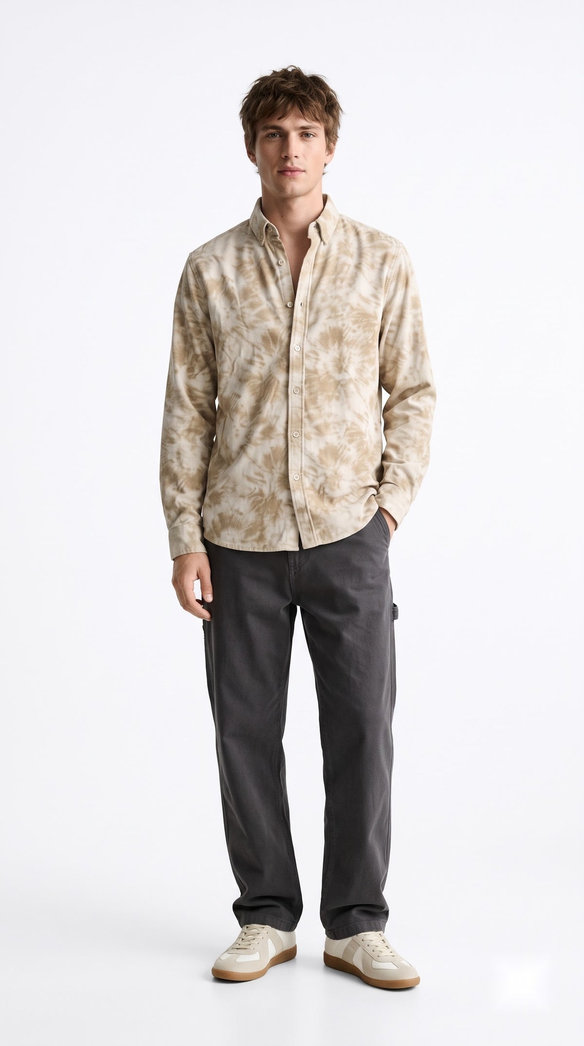 Beige Abstract Print Corduroy Shirt