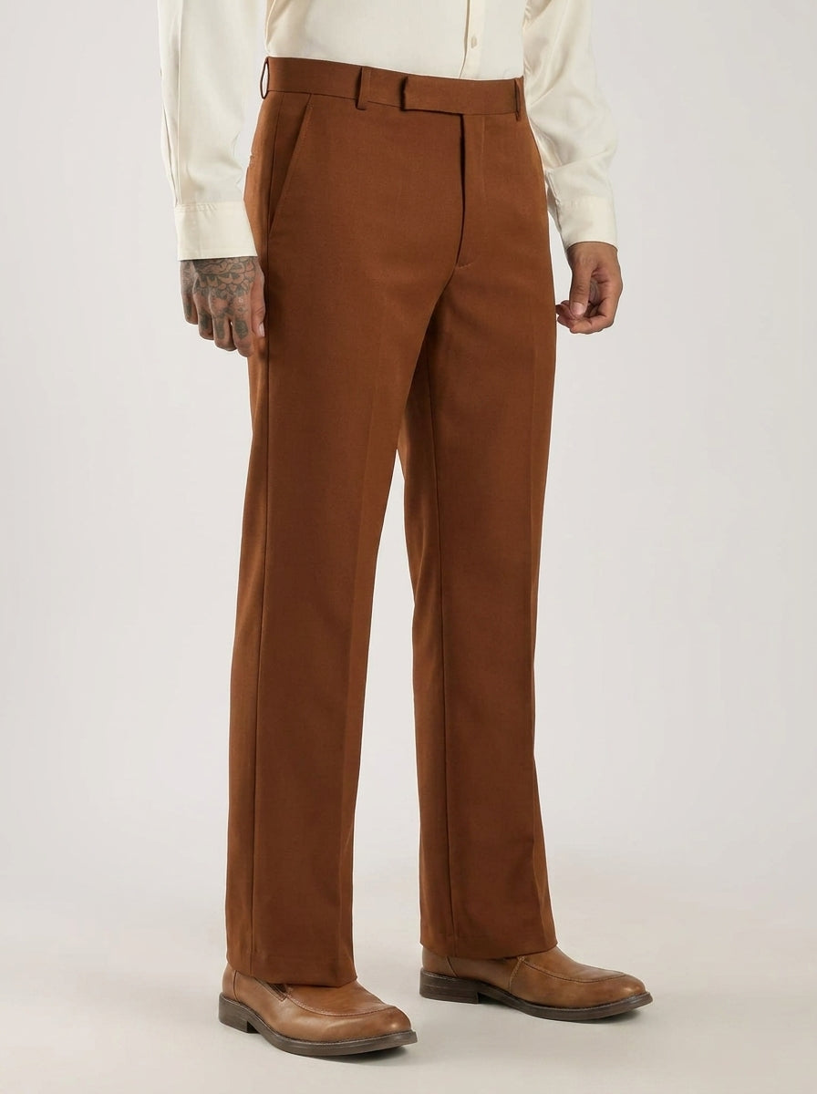 Caramel Brown Tailored Bootcut Stretch Trousers