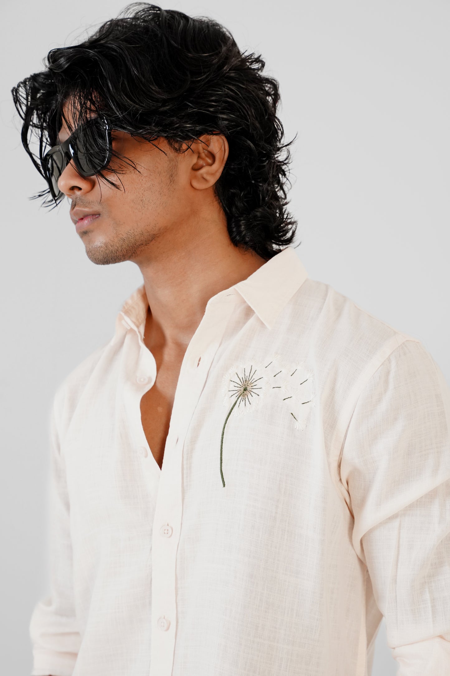 Floral Embroidered Peach Linen Shirt