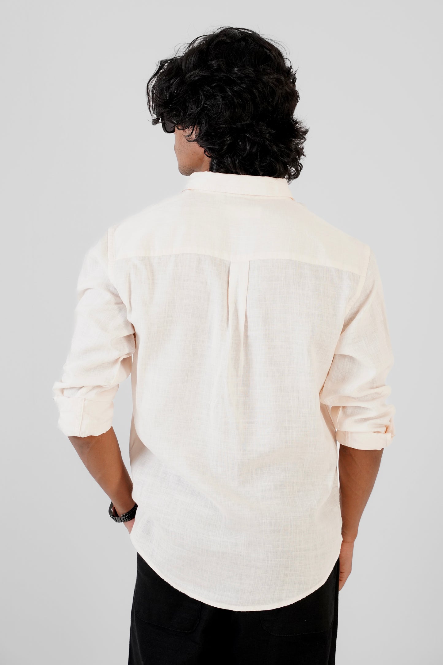 Floral Embroidered Peach Linen Shirt
