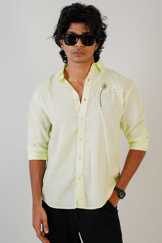Floral Embroidered Pista Linen Shirt