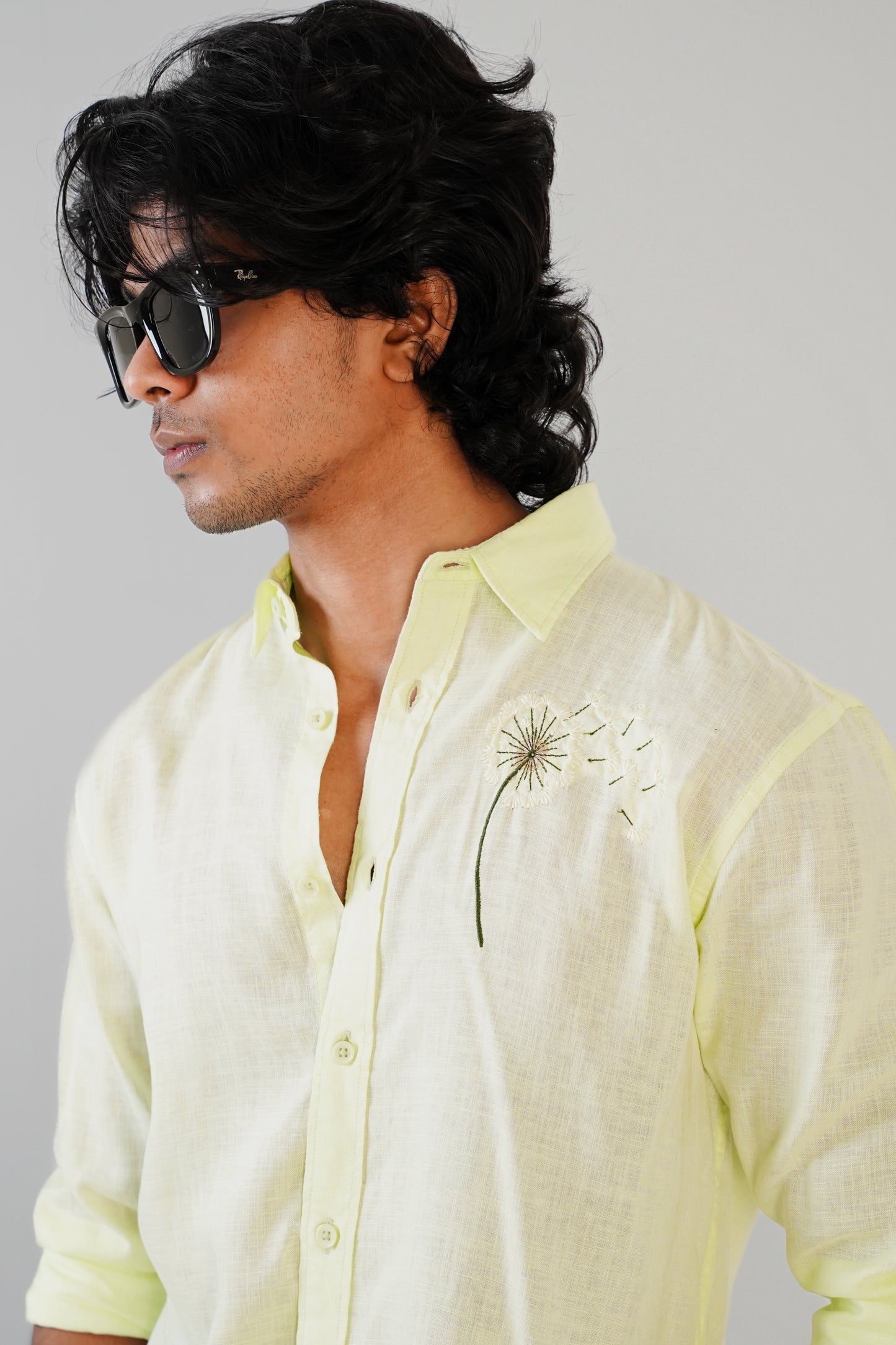 Floral Embroidered Pista Linen Shirt