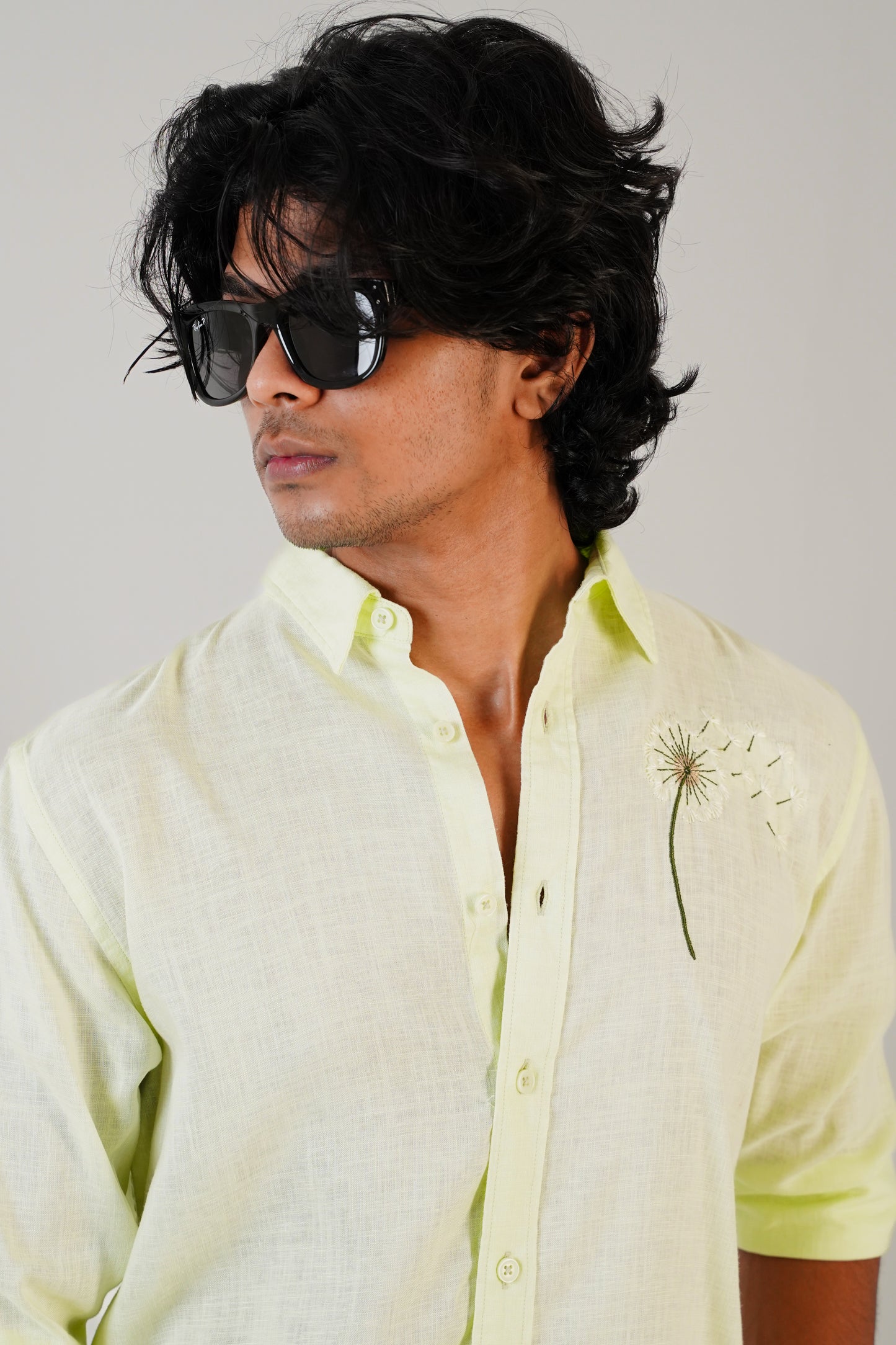 Floral Embroidered Pista Linen Shirt