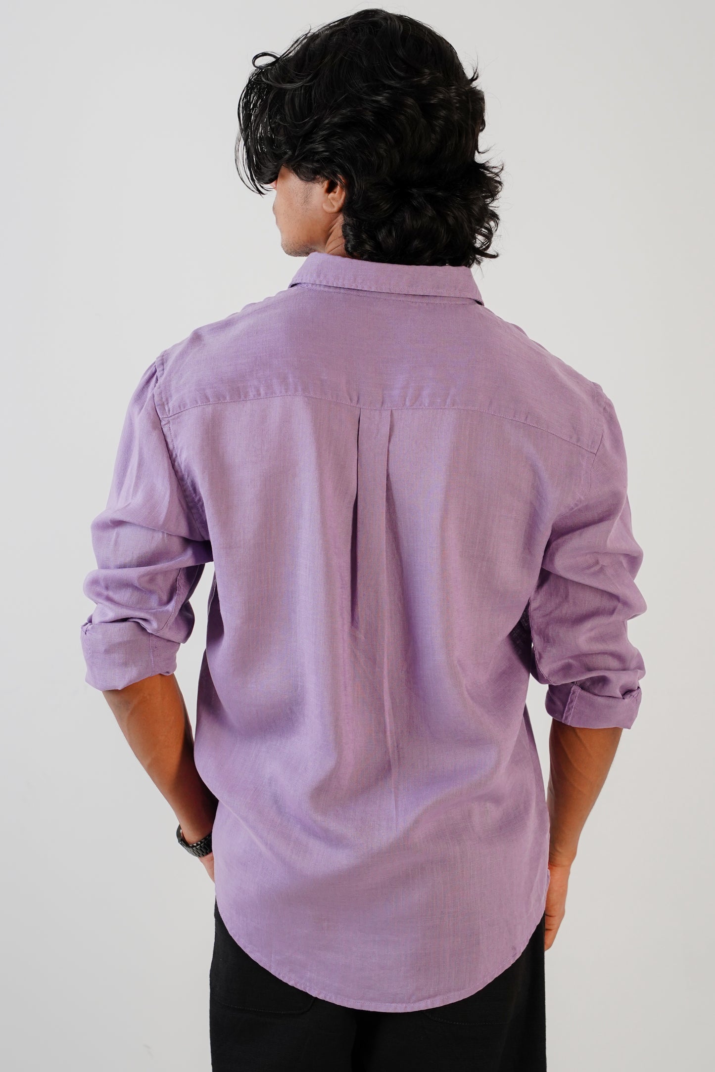 Floral Embroidered Lavender Purple Linen Shirt