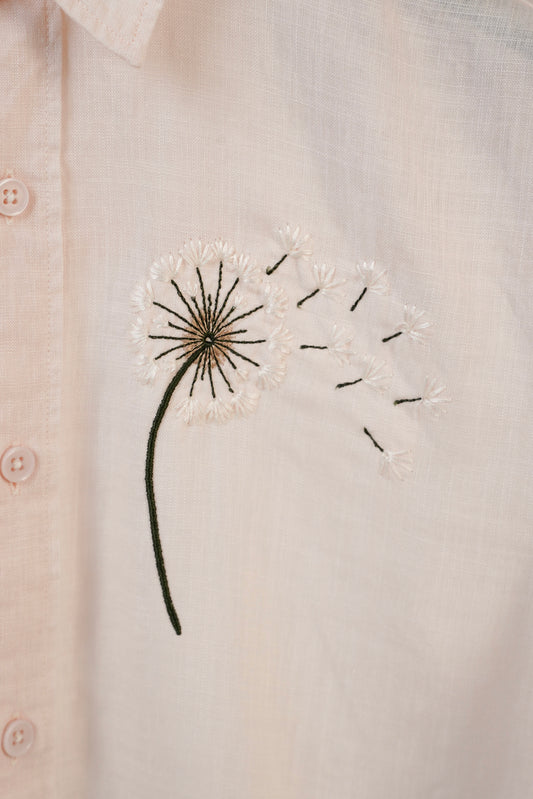 Floral Embroidered Peach Linen Shirt