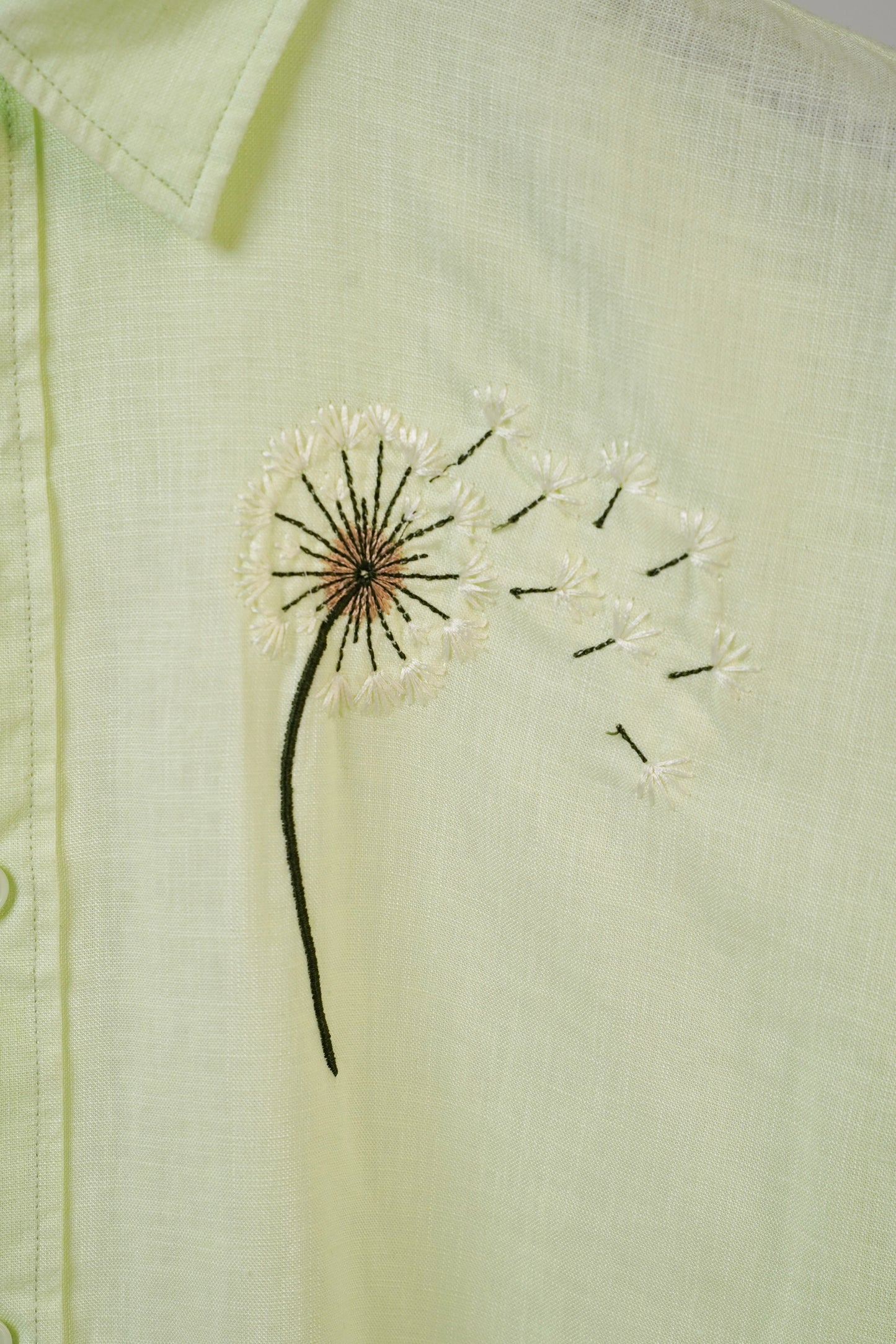 Floral Embroidered Pista Linen Shirt