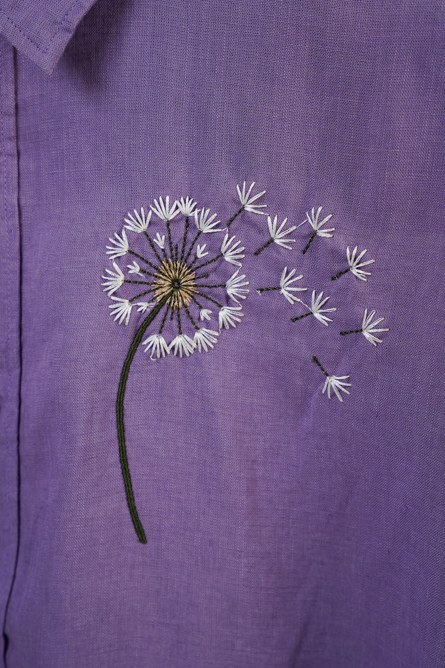 Floral Embroidered Lavender Purple Linen Shirt