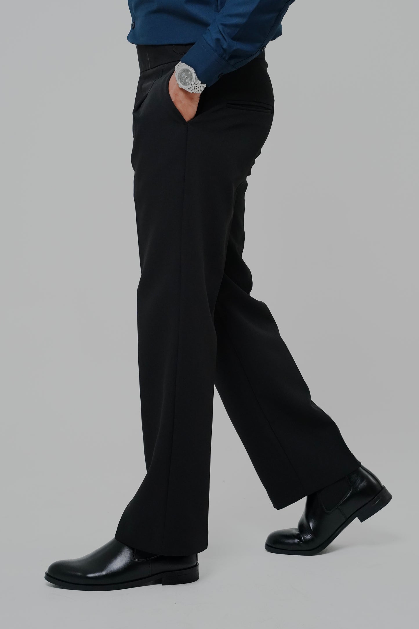 Pleated Black Gurkha Straight fit Trousers