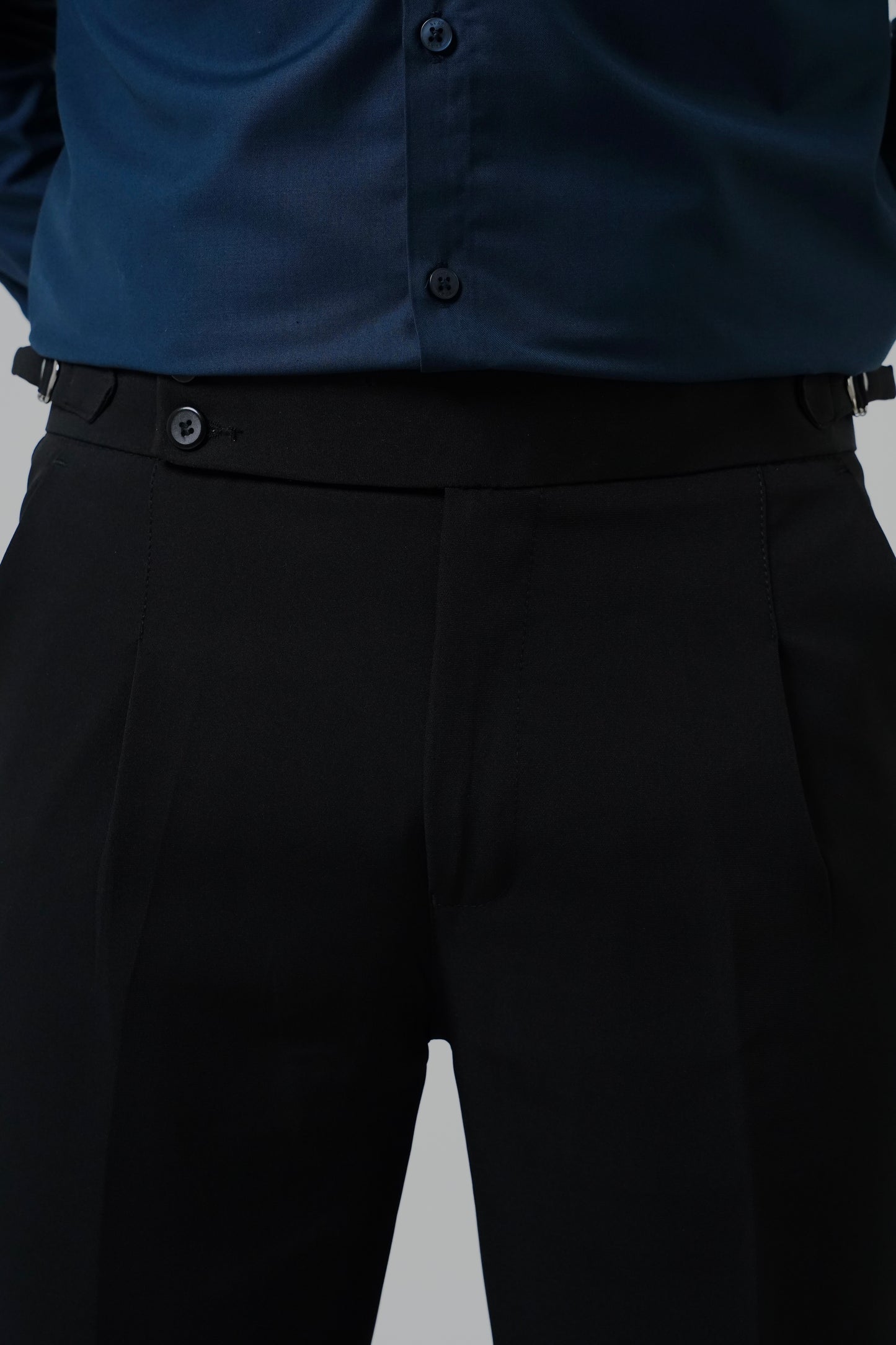 Pleated Black Gurkha Straight fit Trousers