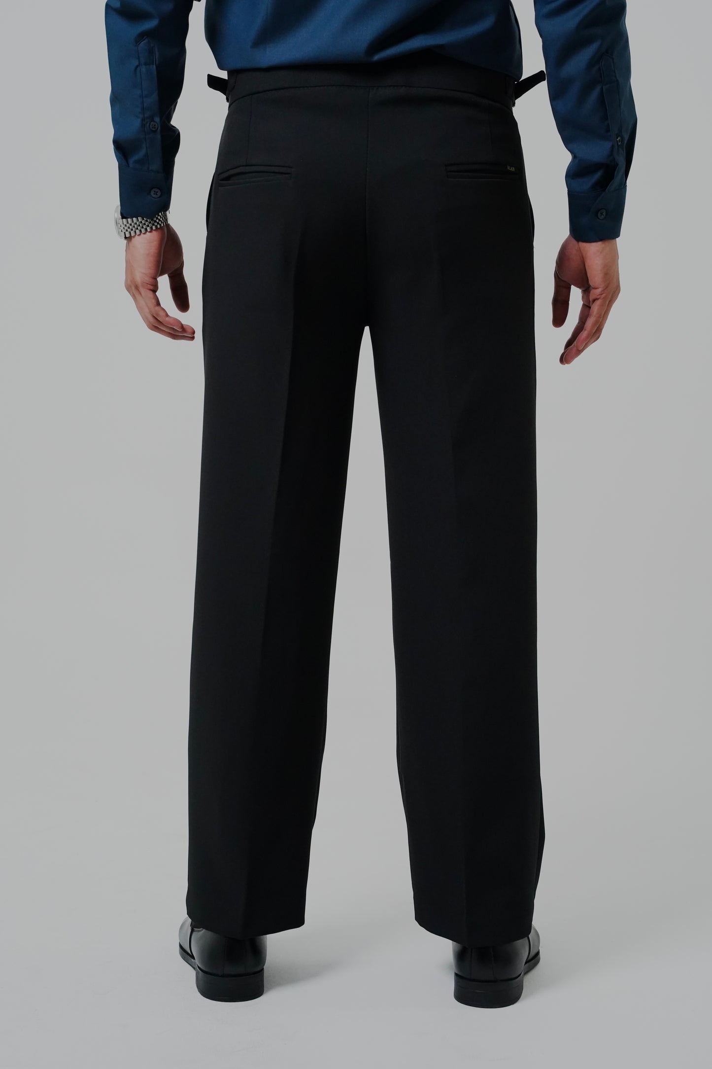 Pleated Black Gurkha Straight fit Trousers