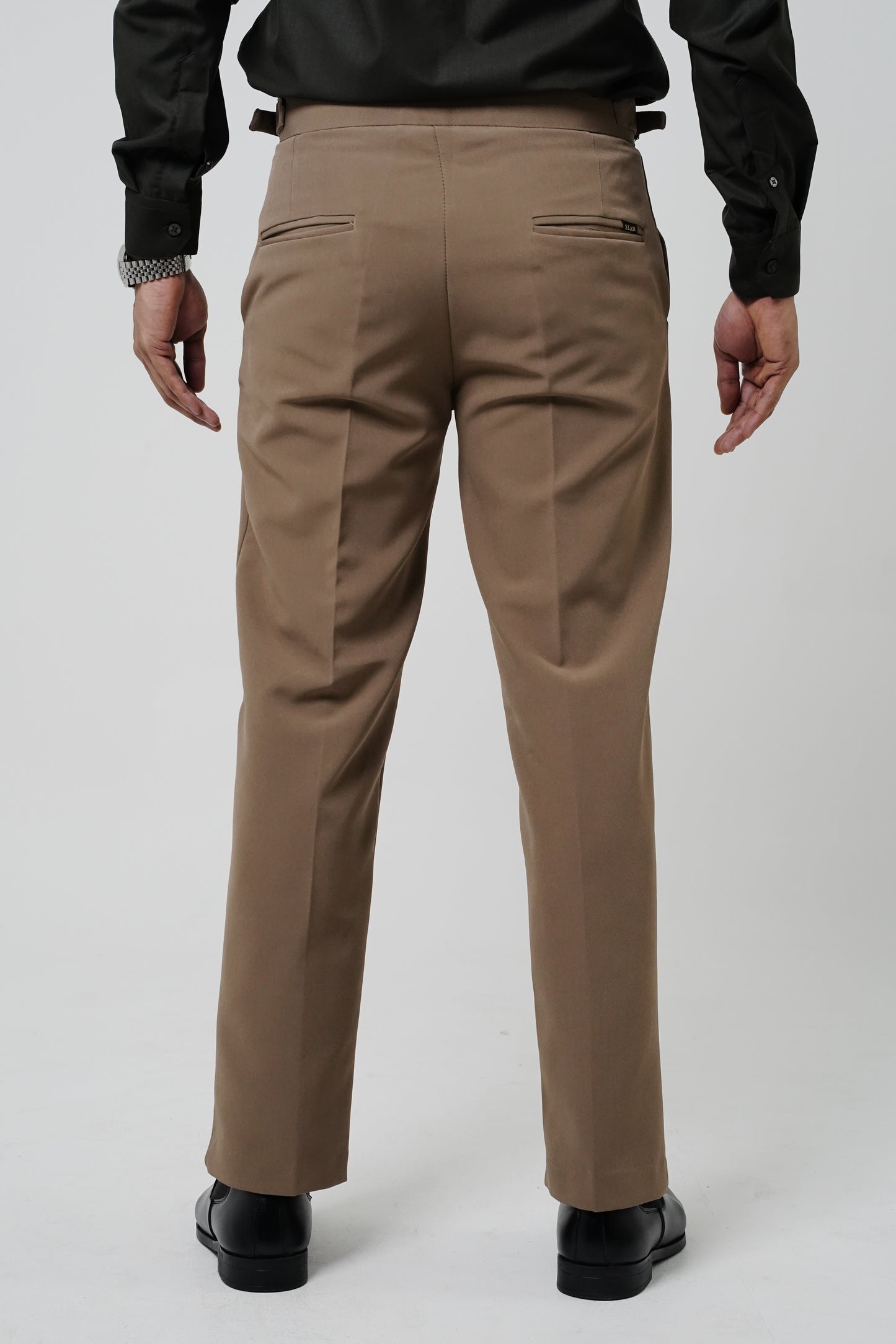 Pleated Mushroom Brown Gurkha Straight fit Trousers