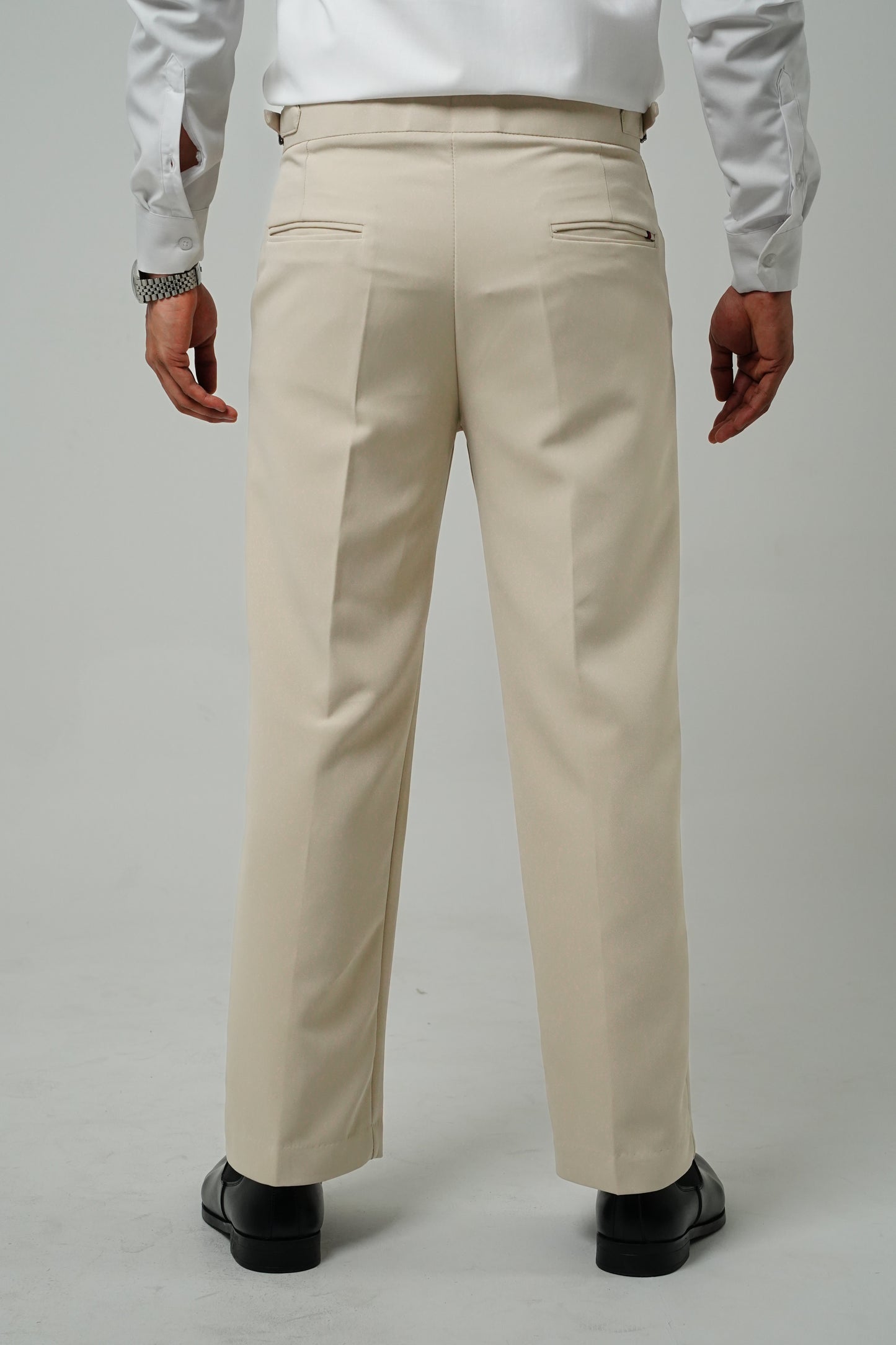 Pleated Beige Gurkha Straight fit Trousers
