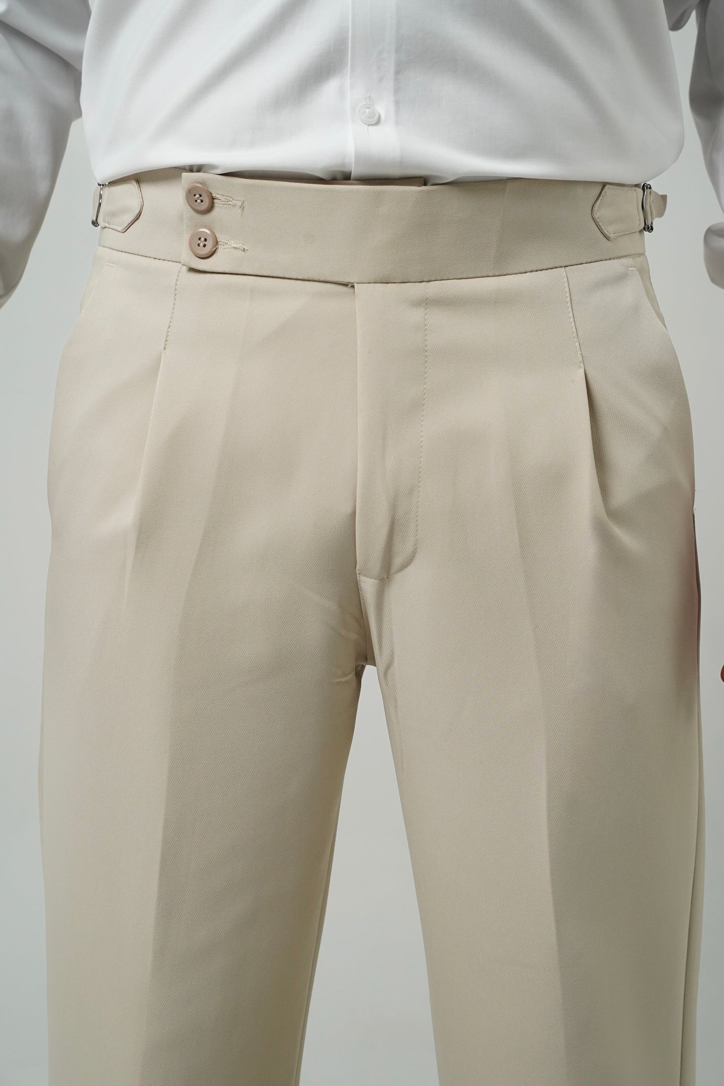 Pleated Beige Gurkha Straight fit Trousers