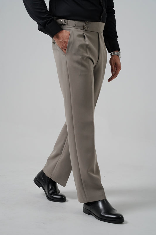 Pleated Dark Grey Gurkha Straight fit Trousers