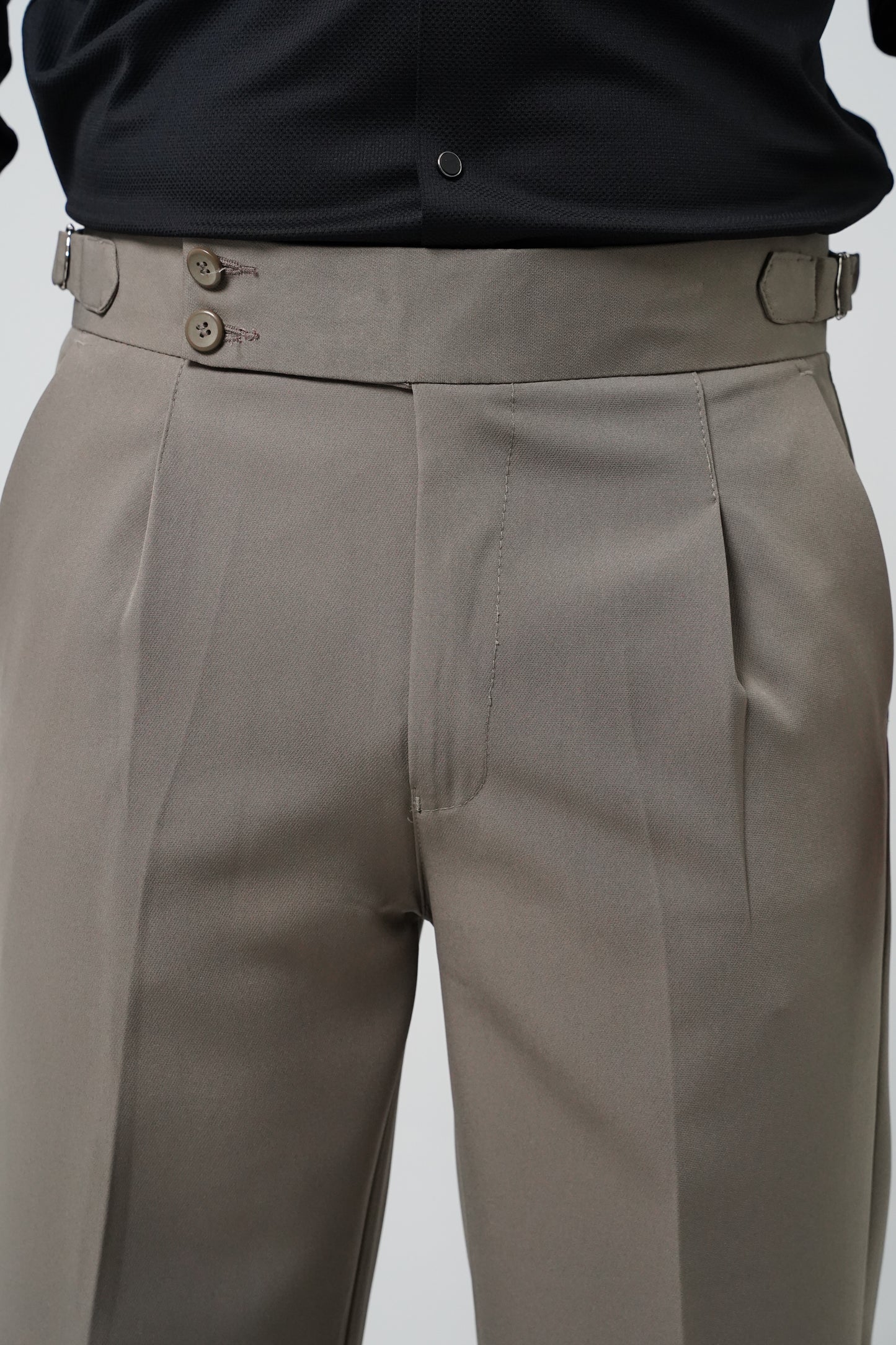 Pleated Dark Grey Gurkha Straight fit Trousers