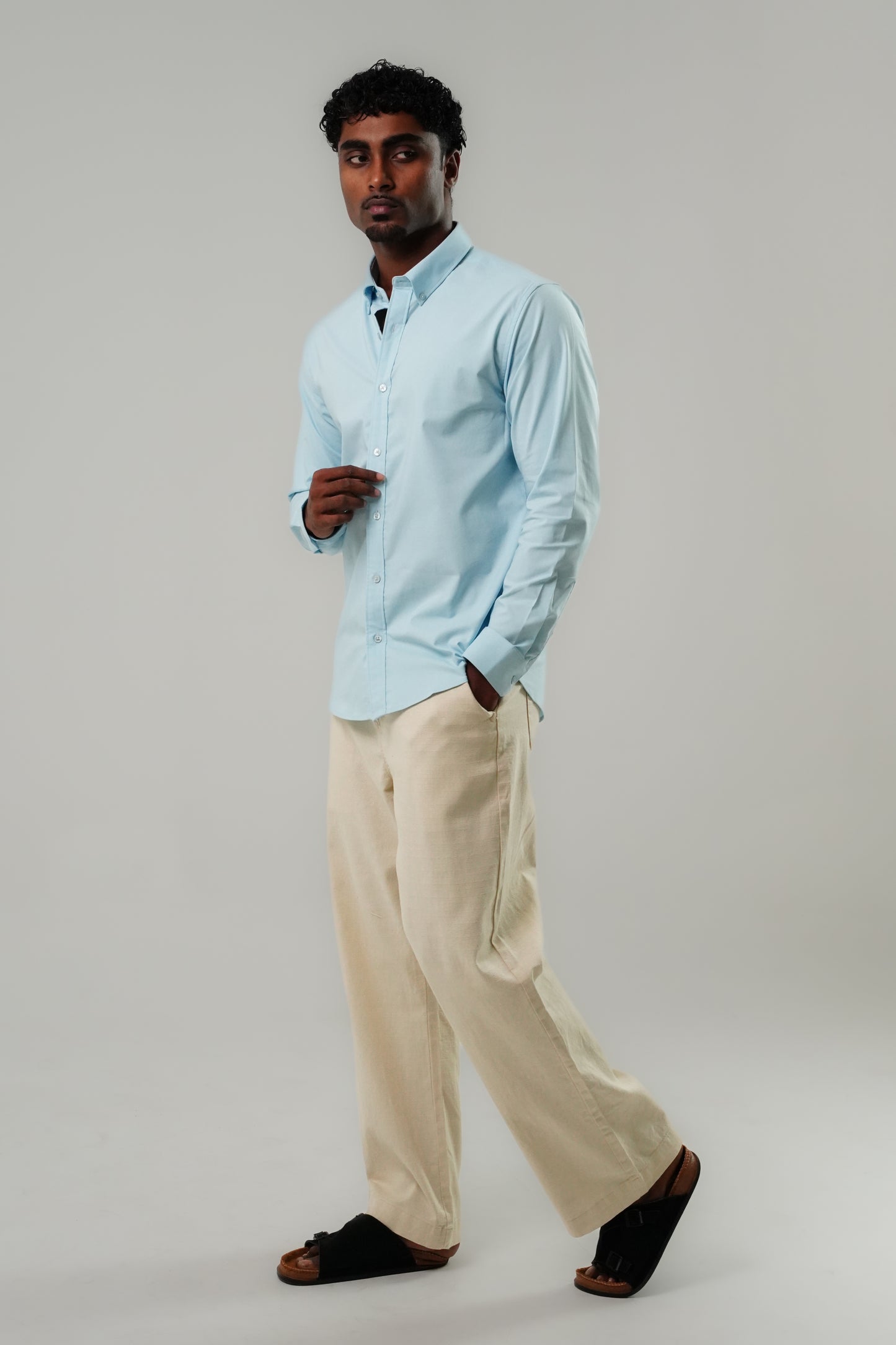 Sky Blue Poly Lycra Regular Fit Shirt