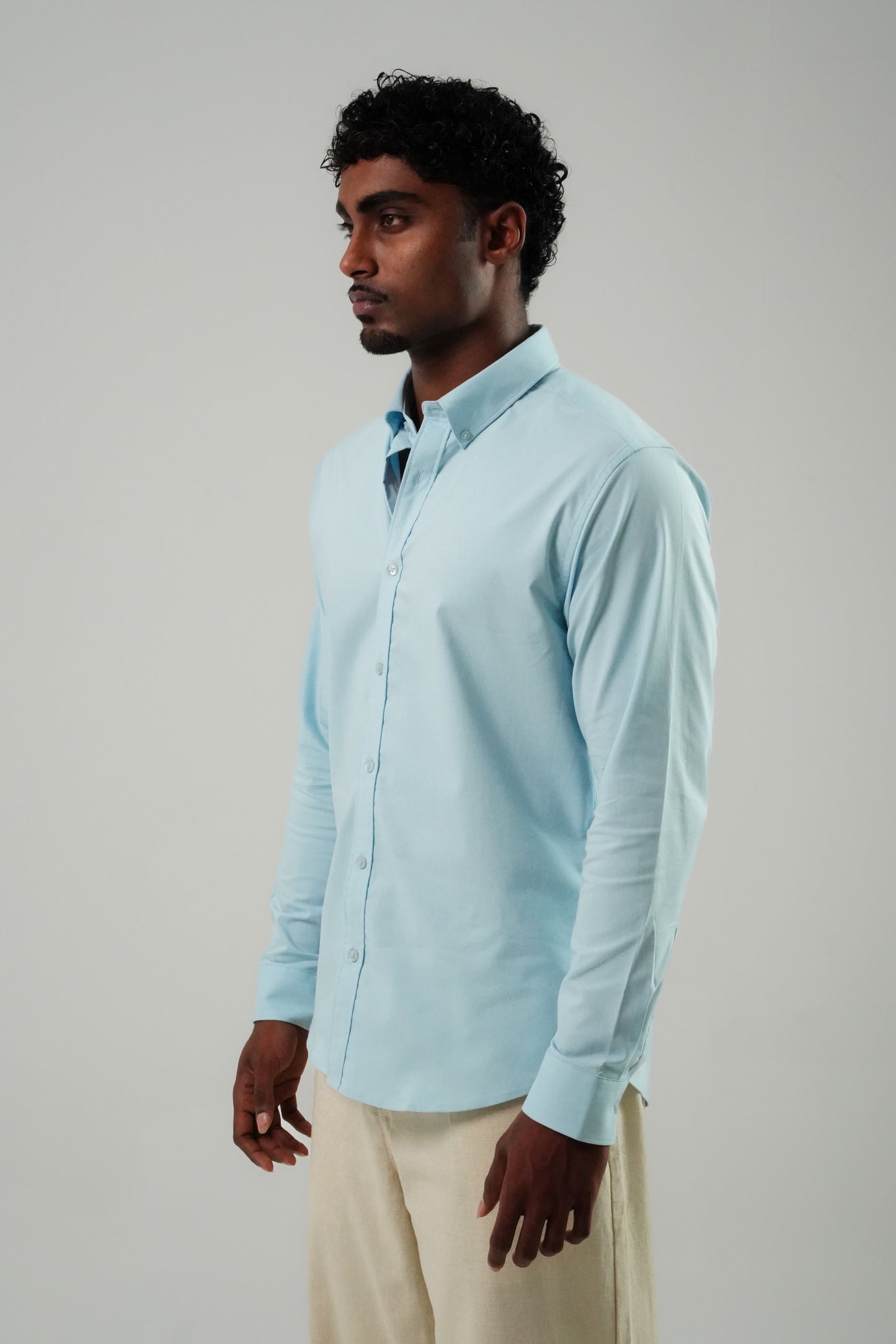 Sky Blue Poly Lycra Regular Fit Shirt