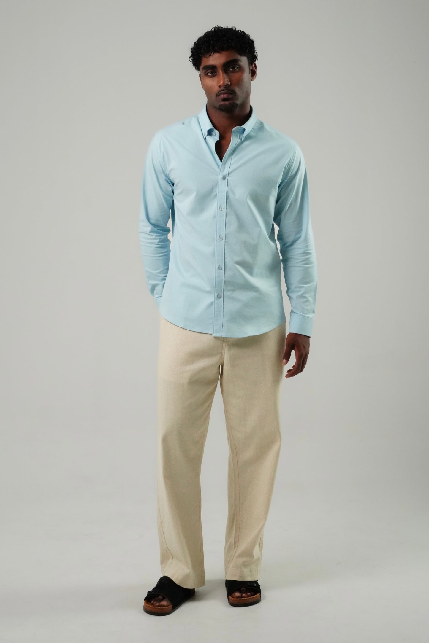 Sky Blue Poly Lycra Regular Fit Shirt