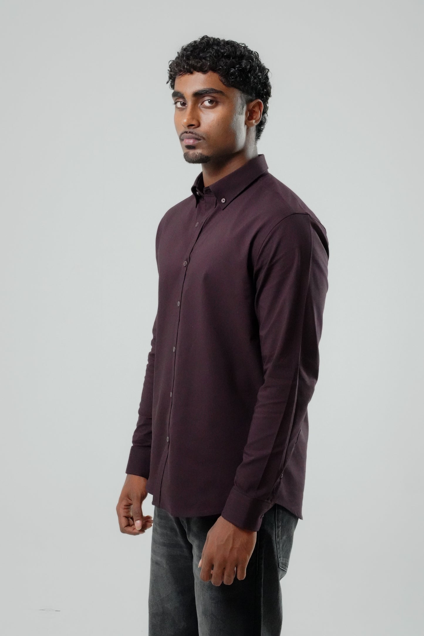 Chocolate Brown Poly Lycra Regular Fit Shirt