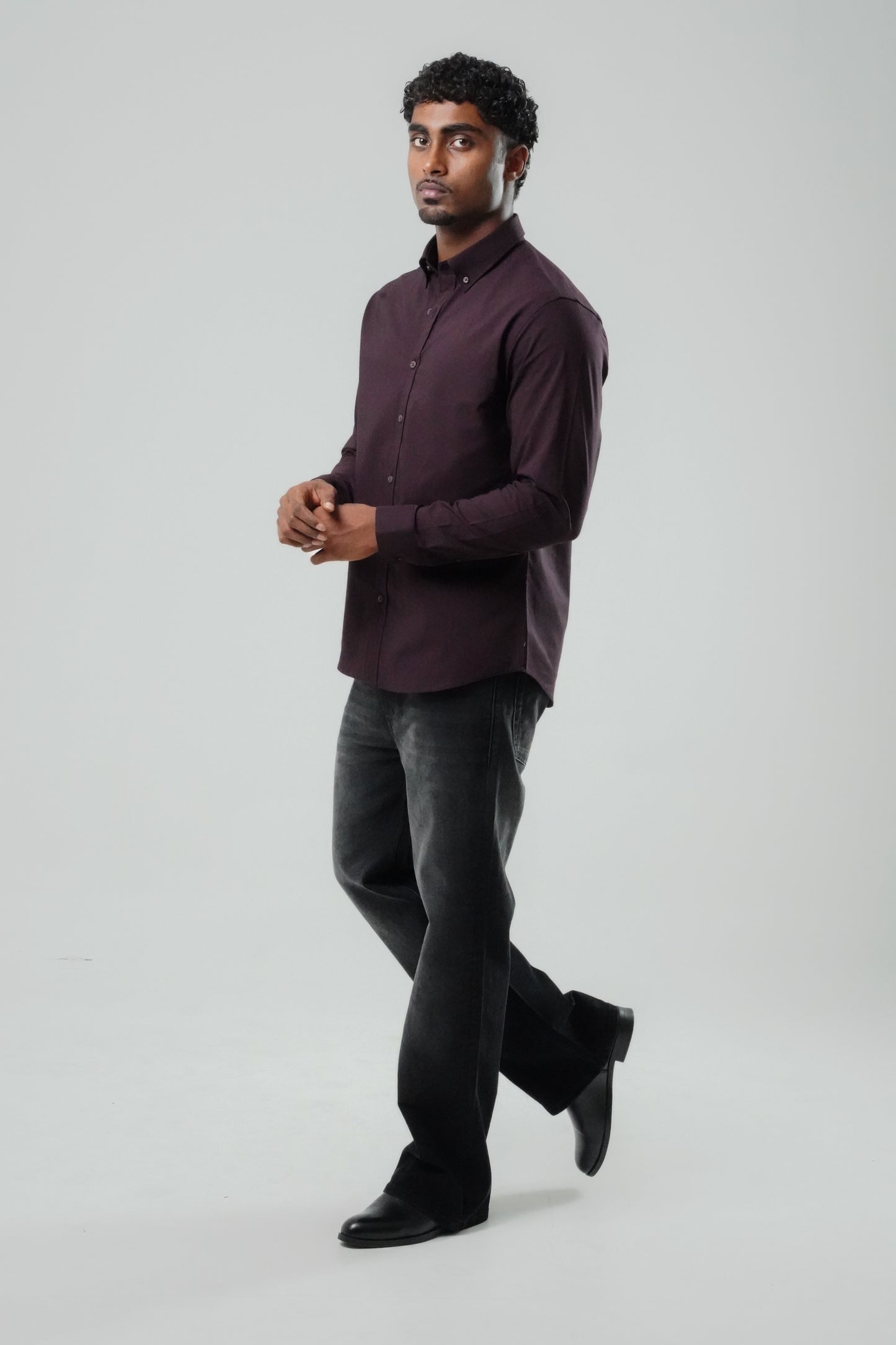 Chocolate Brown Poly Lycra Regular Fit Shirt