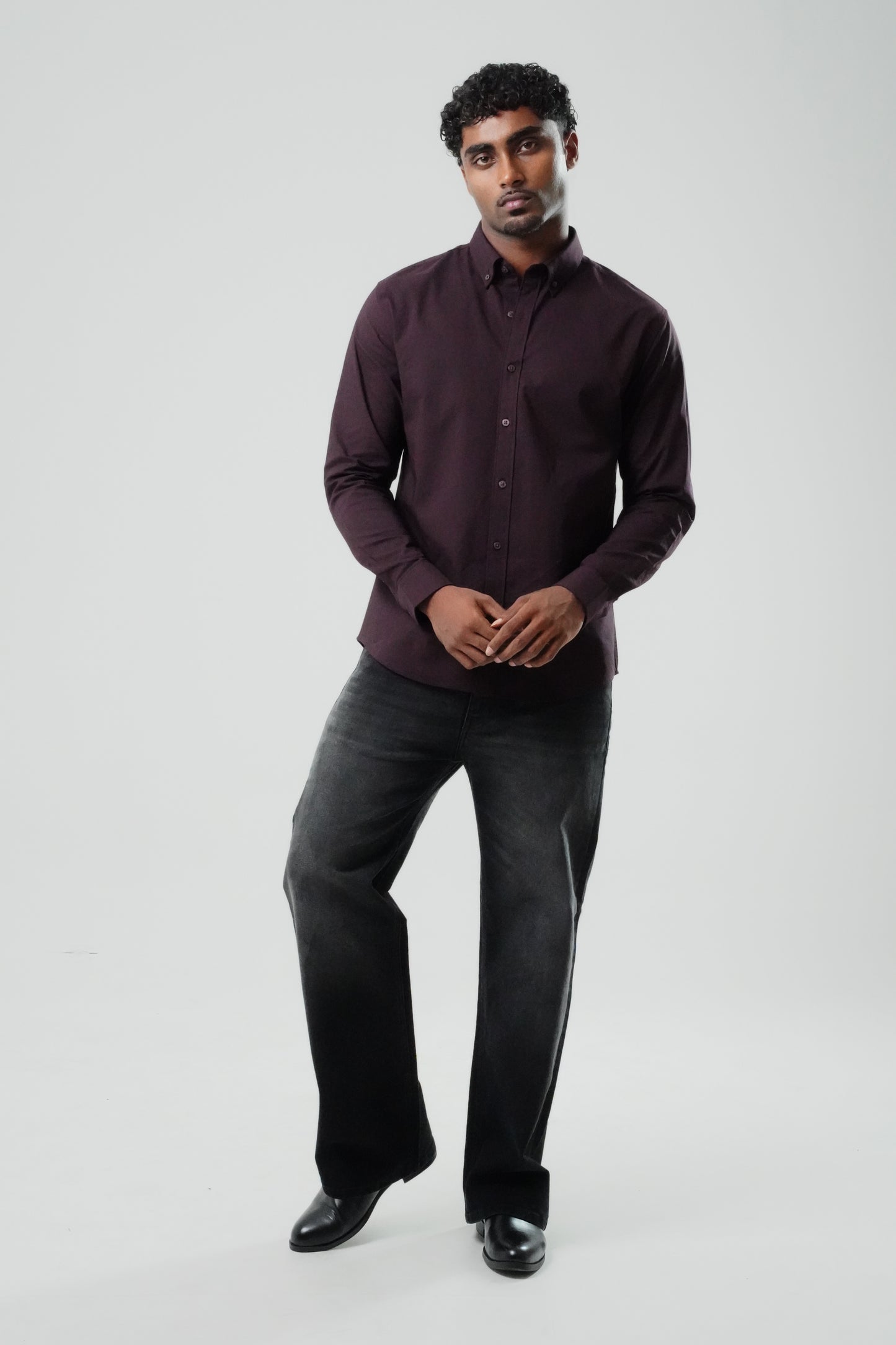 Chocolate Brown Poly Lycra Regular Fit Shirt