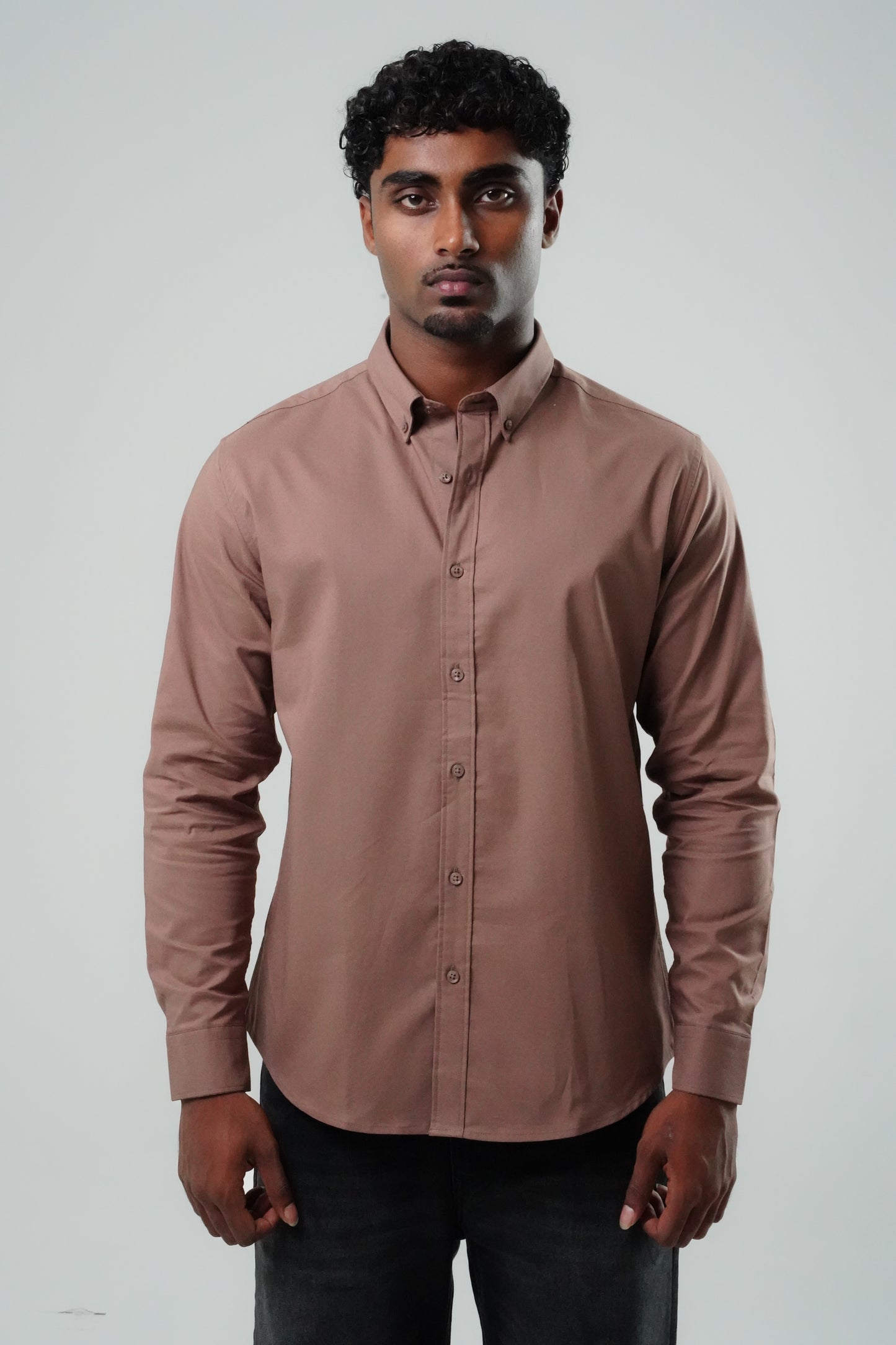Mushroom Brown Poly Lycra Regular Fit Shirt