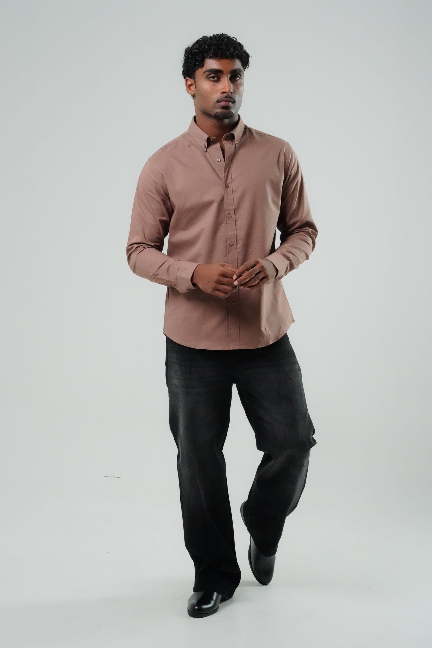 Mushroom Brown Poly Lycra Regular Fit Shirt