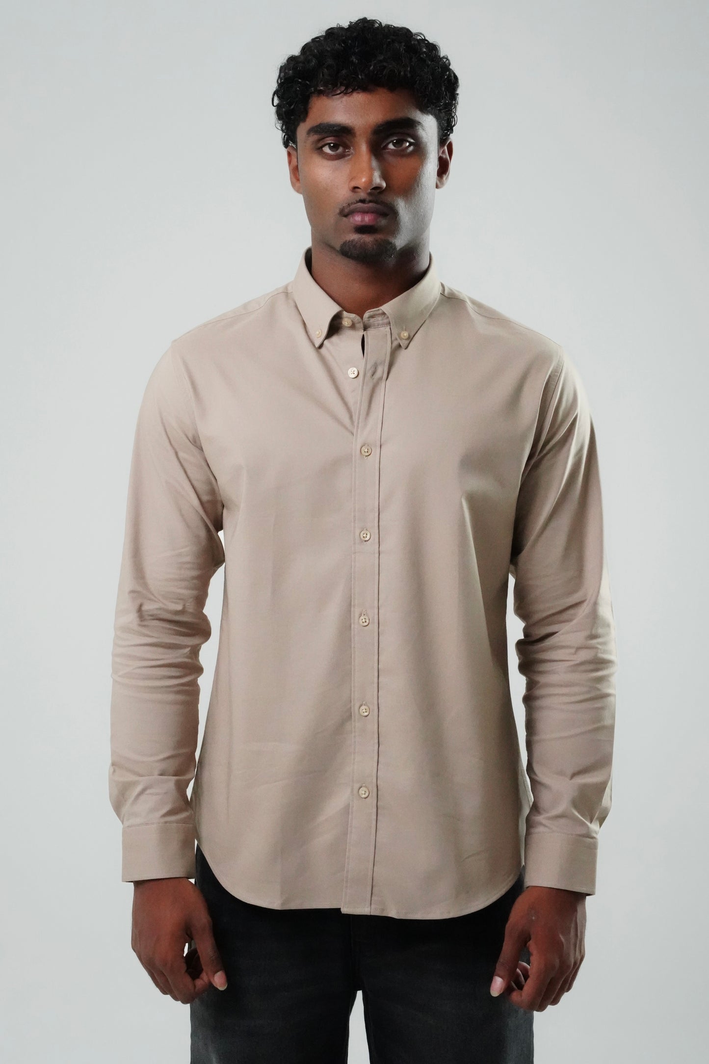 Stone Beige Poly Lycra Regular Fit Shirt