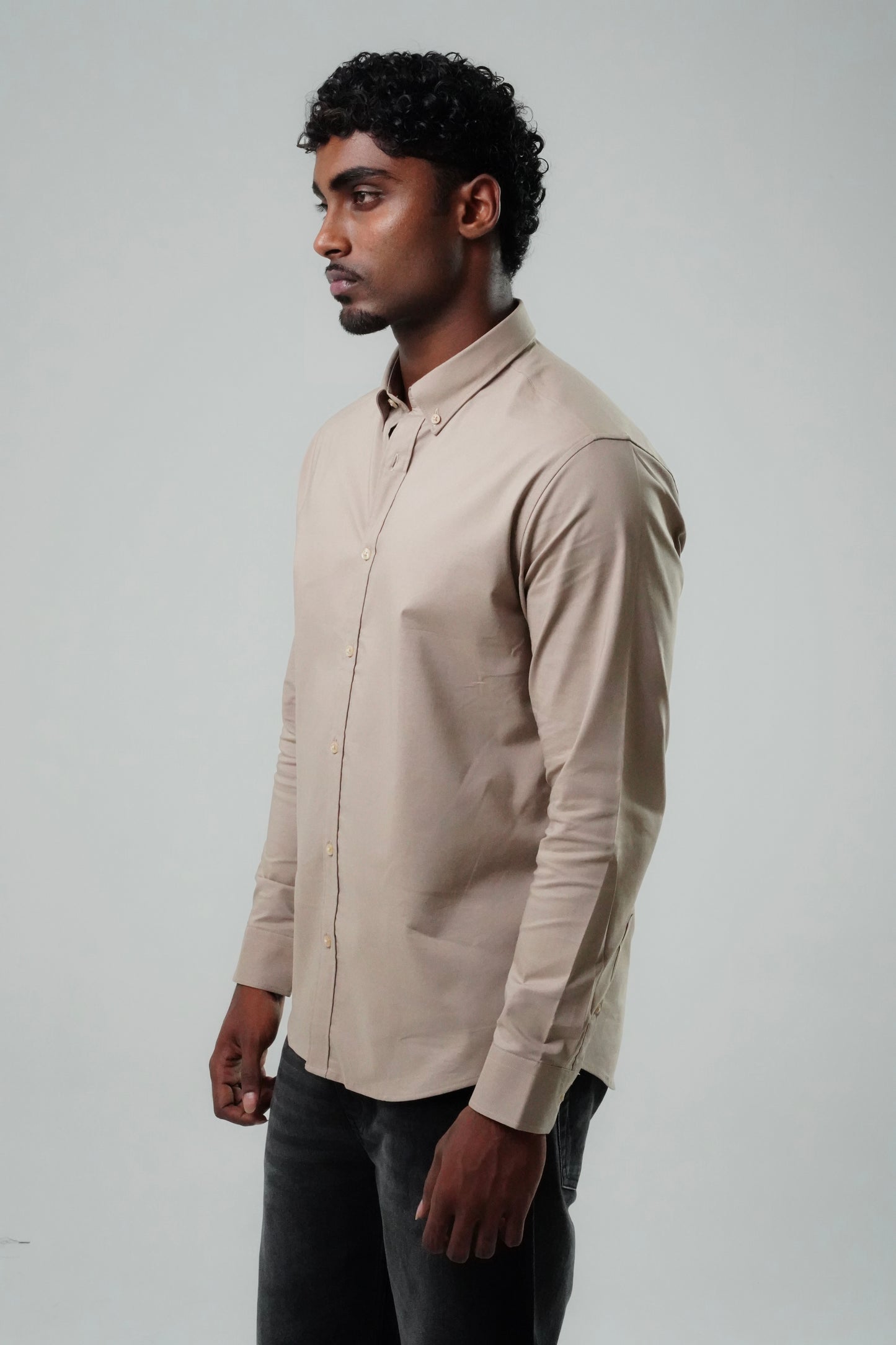 Stone Beige Poly Lycra Regular Fit Shirt