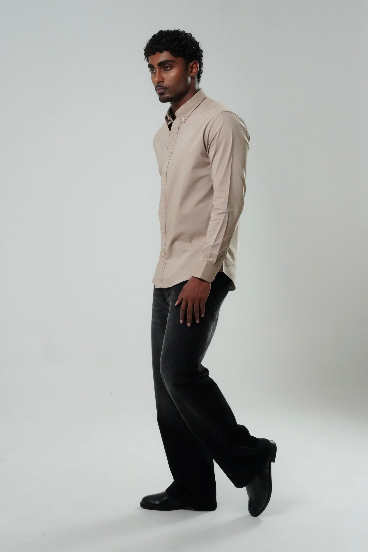 Stone Beige Poly Lycra Regular Fit Shirt