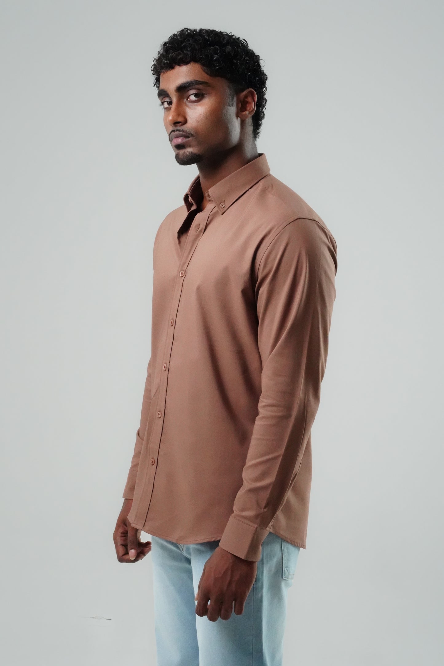 Cocoa Brown Poly Lycra Regular Fit Shirt