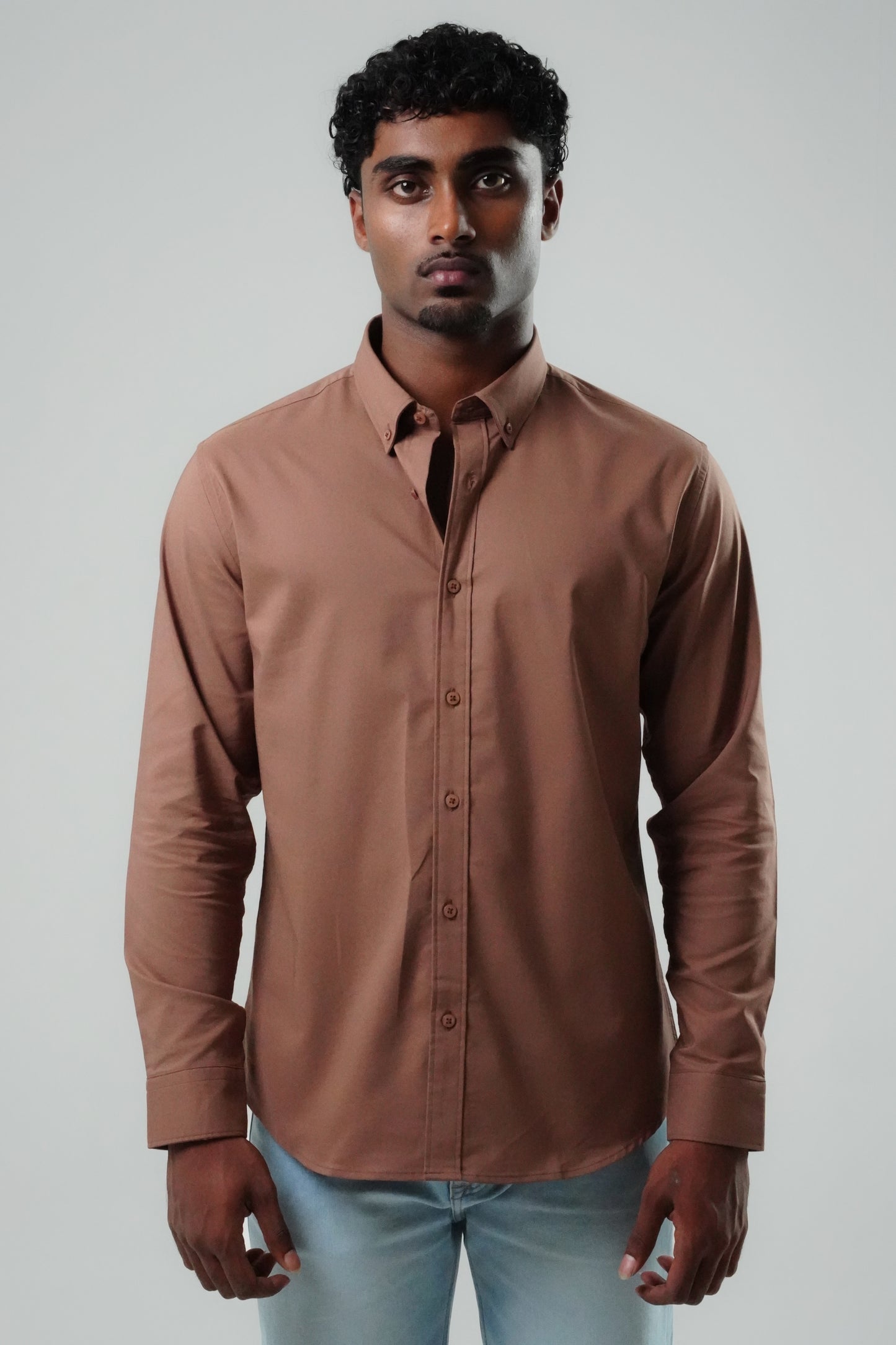 Cocoa Brown Poly Lycra Regular Fit Shirt