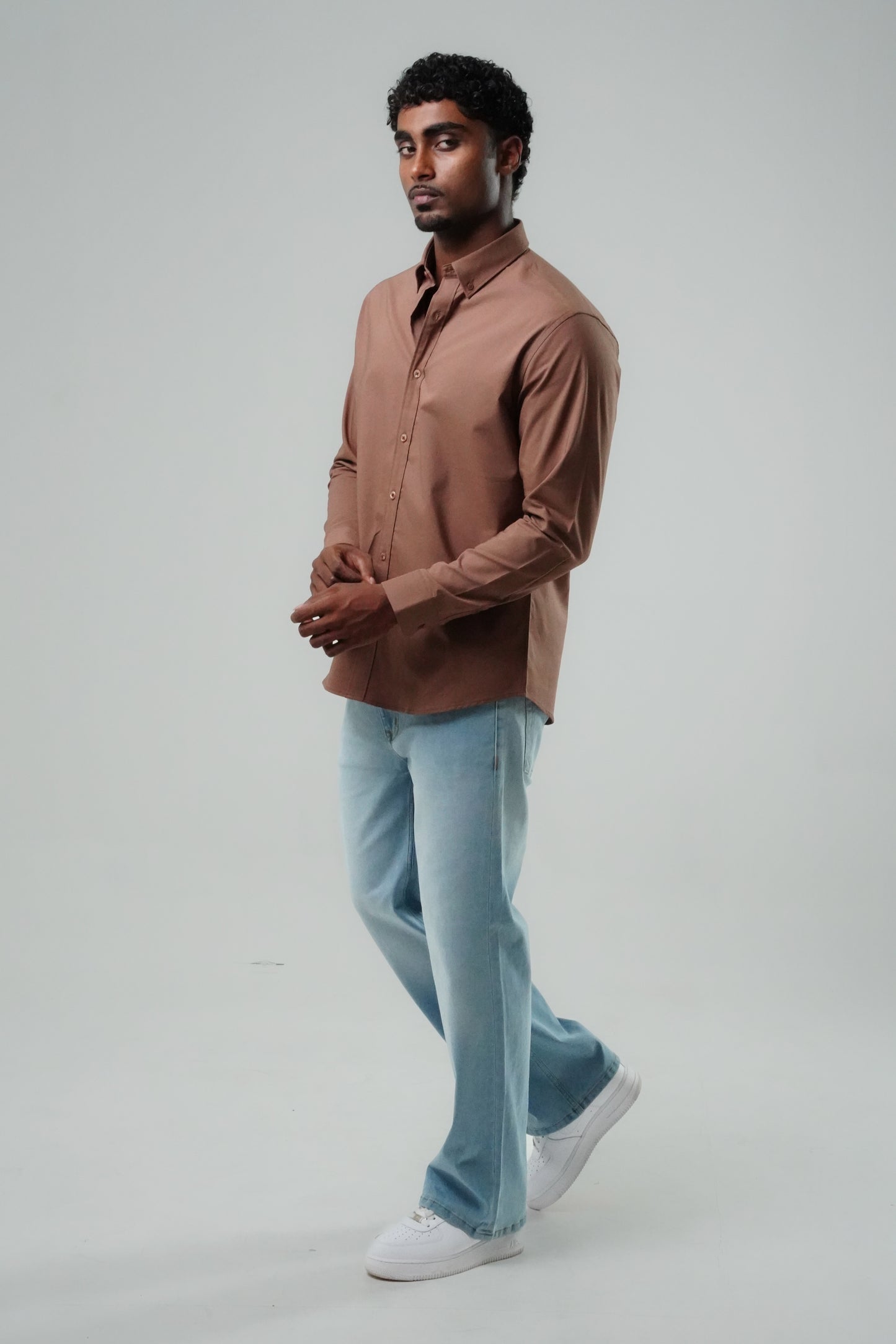 Cocoa Brown Poly Lycra Regular Fit Shirt