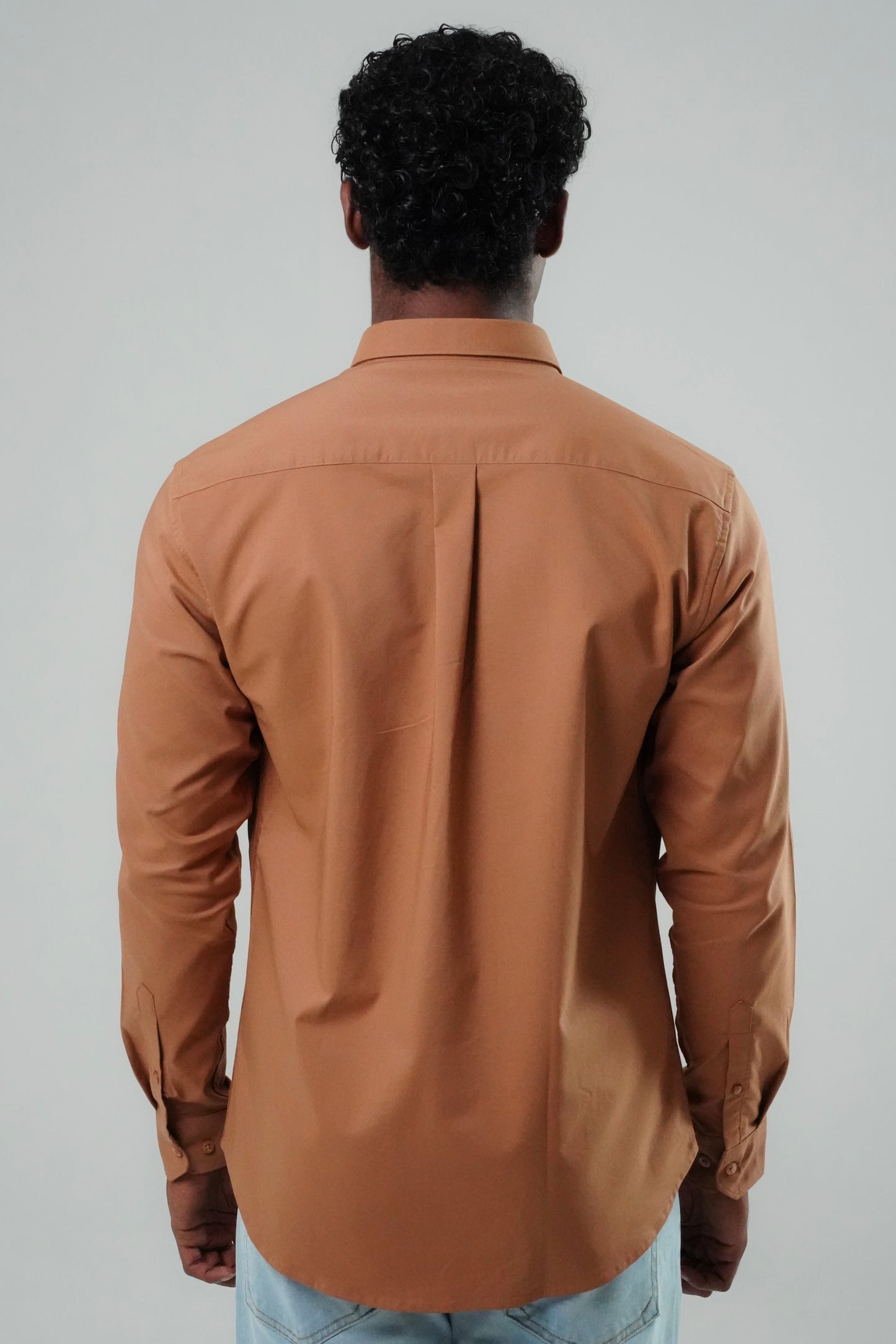 Caramel Brown Poly Lycra Regular Fit Shirt